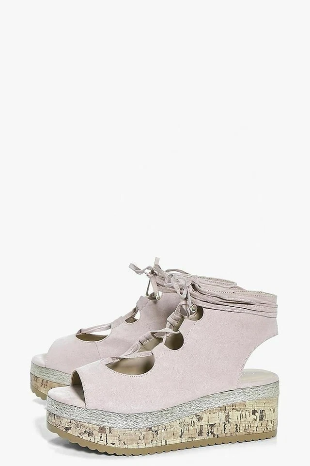 Women's Paige Ghillie Nude Lace Up Flatform Wedge by Boohoo Sz 10 US, 8 UK - Image 2 of 4