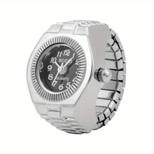 Women Unisex Finger Watch Creative Elastic Round Quartz Finger Ring Watches Gift