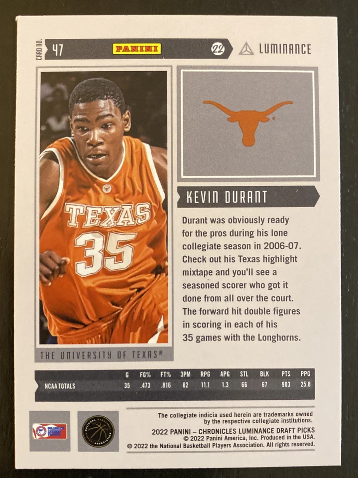 2022-23 Chronicles Draft Basketball #47 KEVIN DURANT Luminance - Image 2 of 2