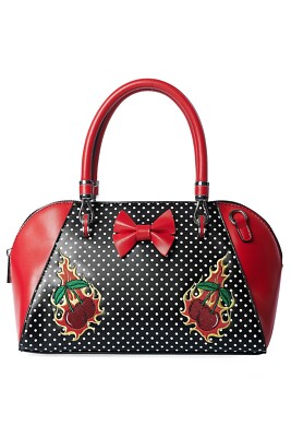 BANNED Apparel Handtasche schwarz gepunktet Schleife Retro Rockabilly Flammen Cherry Blaze