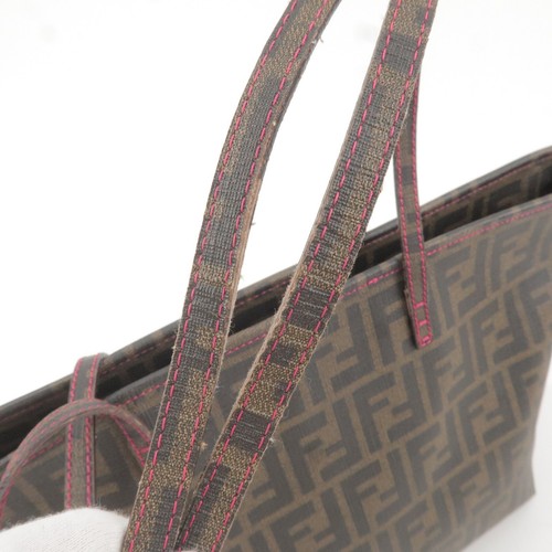 Auth FENDI Zucca Logo Print Tote Bag Khaki Pink PVC 8BH198 Used - Picture 7 of 24
