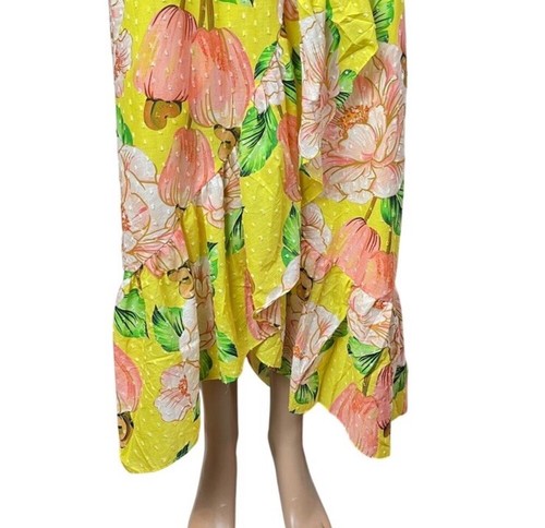 Farm Rio New Floral Yellow Tropical Print Wrap Midi Dress Size M - Picture 7 of 12