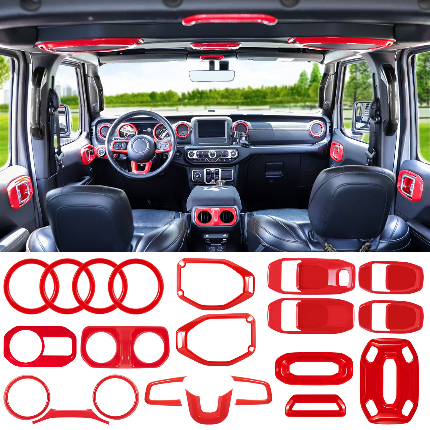 21PCS Full Set Interior Decoration Trim Kit For Jeep Wrangler JL JLU JT 2018-21