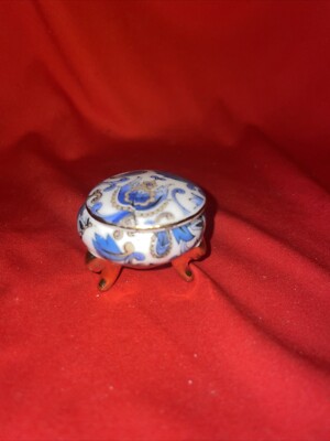 Vintage Lefton Trinket Box 3 Footed Floral Gold Trim #2154- Estate Find