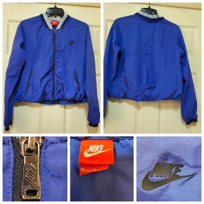 Nike Jacket Women Medium Blue Zip Track Vented Bomber Lightweight Red Tag 589271