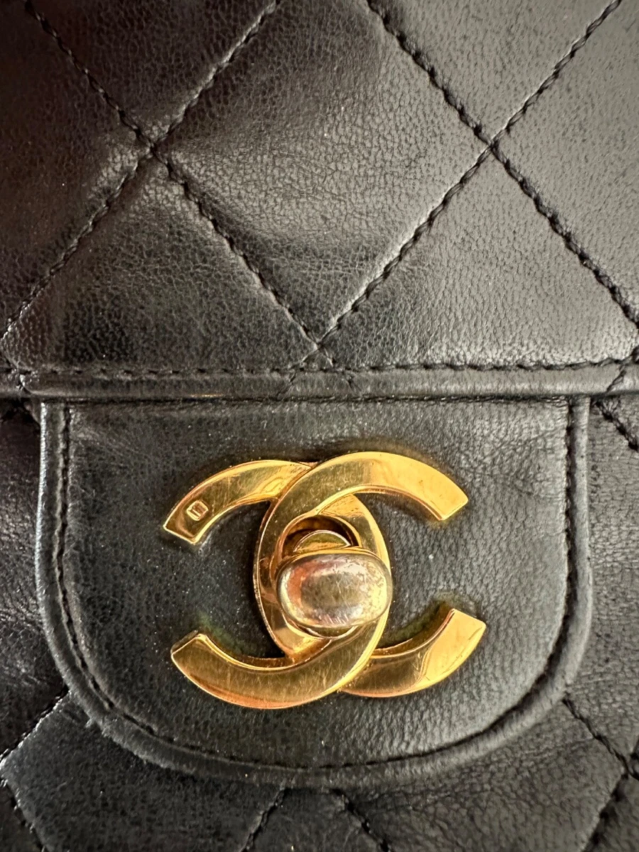 Vintage CHANEL 2.55 Flap Bag Black Lambskin Gold Hardware 80's!