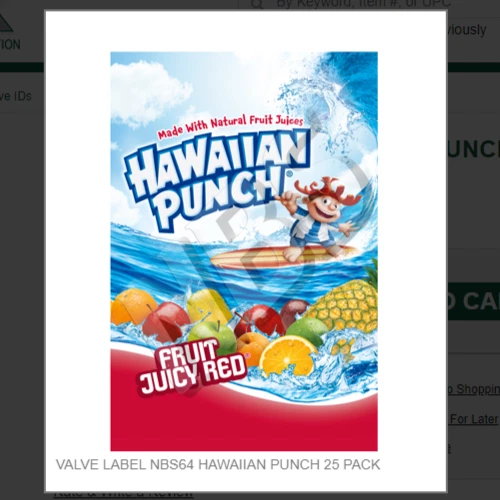 APEX VALVE LABEL NBS64 HAWAIIAN PUNCH (1) One Sticker PACK # VI07641941