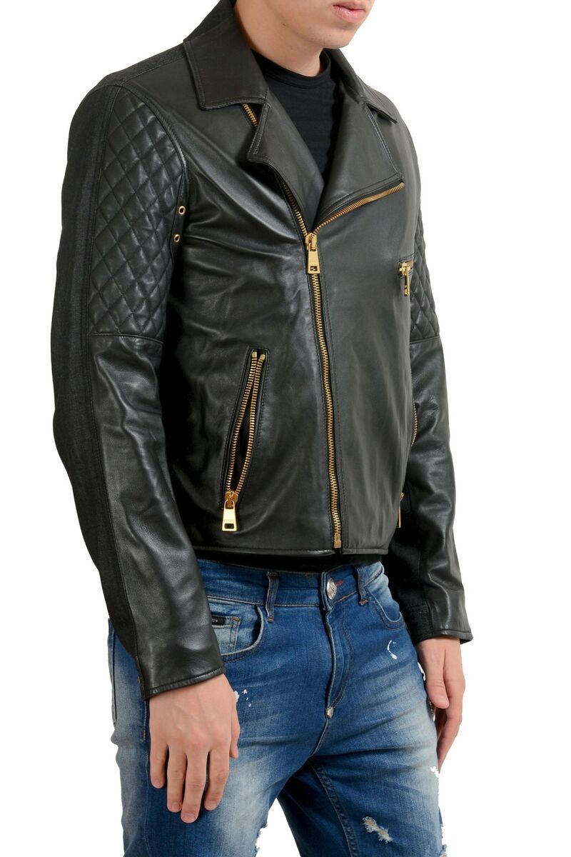 Versace Versus Men's Leather Zip Up Jacket Size 2XS XS S M Versace Versus Men's Leather Zip Up Jacket Size 2XS XS S M