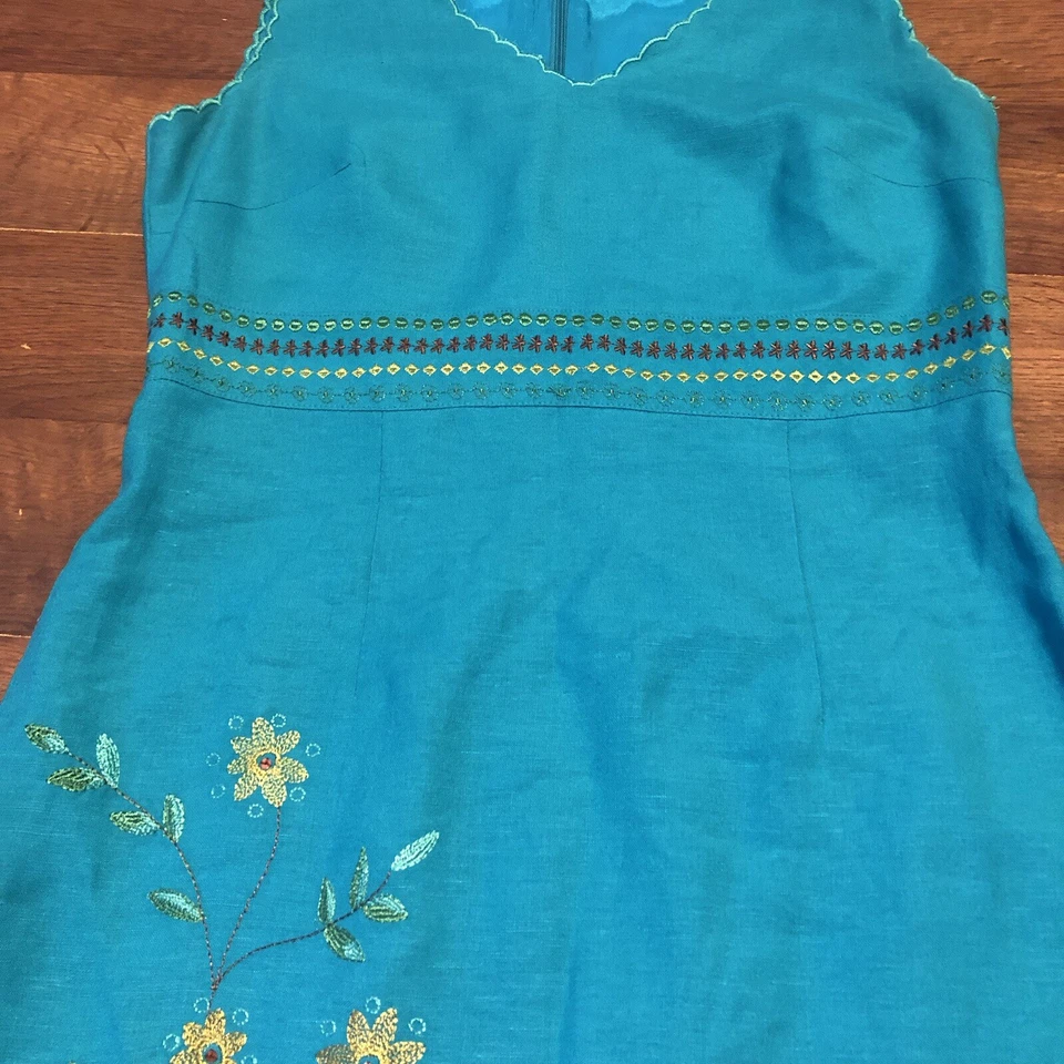 Vestido Donna Morgan Vintage Talla 4P Bordado Floral Mezcla Lino Cremallera Foto 3 de 4