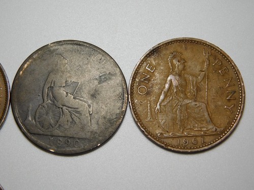 6 BRITISH UK GREAT BRITAIN ONE PENNY COIN LOT 1890 1909 1926 1947 1948 1961 - Picture 9 of 13