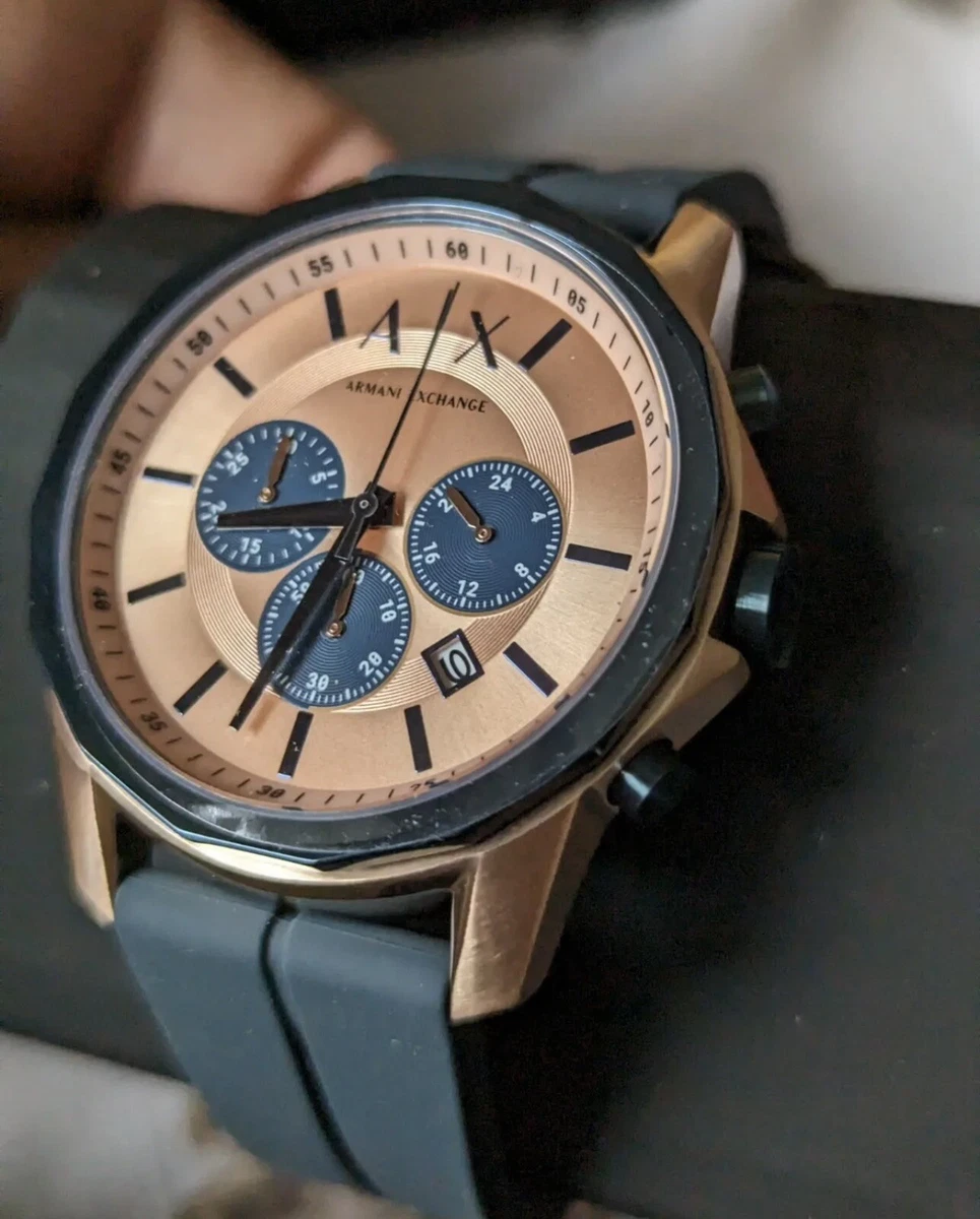 Mens AX1730 Gold Armani eBay With Dial Rose | & Chronograph Exchange Watch Strap Rubber