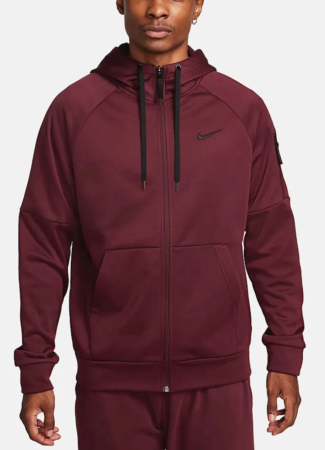 Nike Men Size S Therma Hoodie Full Zip Dri-FIT Jacket Pocket Training Maroon Red