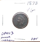 1873 US Indian Head Cent Open 3 VG Very Good Details  (PPT)