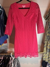 Lilly Pulitzer Dress Womens M Pomegranate Pink Seminole Knit Crochet Tassel