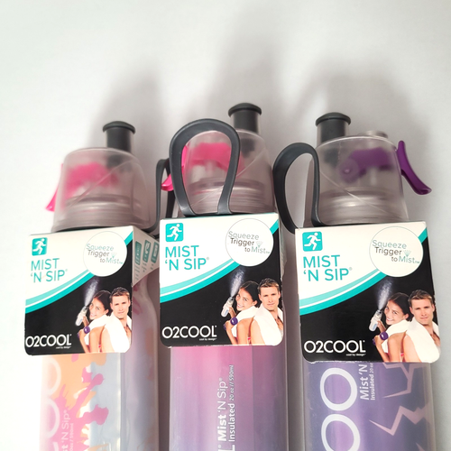 O2COOL Insulated Mist 'N Sip Squeeze Trigger Water Bottle 20 oz 3 Pack NEW - Picture 2 of 8