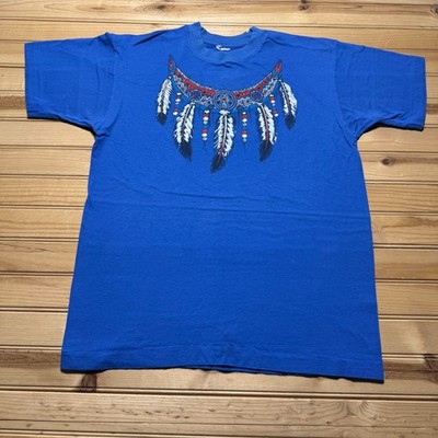 Vintage 90s Native American Feather Headdress Tribal Culture T-Shirt - Large