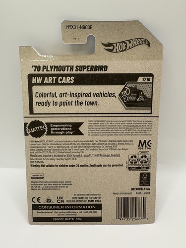 Hot Wheels 2025 HW ART CARS 70 Plymouth Superbird Giallo 87/250 Edizione Limitata