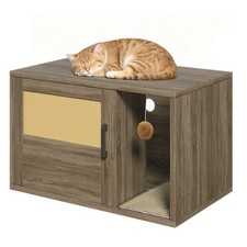 Cat Litter Box Enclosure Furniture Wooden Hidden Cat House with Scratching Pad