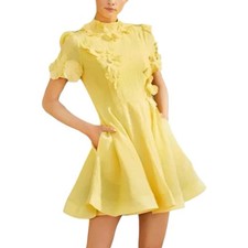 Antonio Melani Iris Floral Mockneck Dress Sunshine Yellow Linen Size 8 NWT