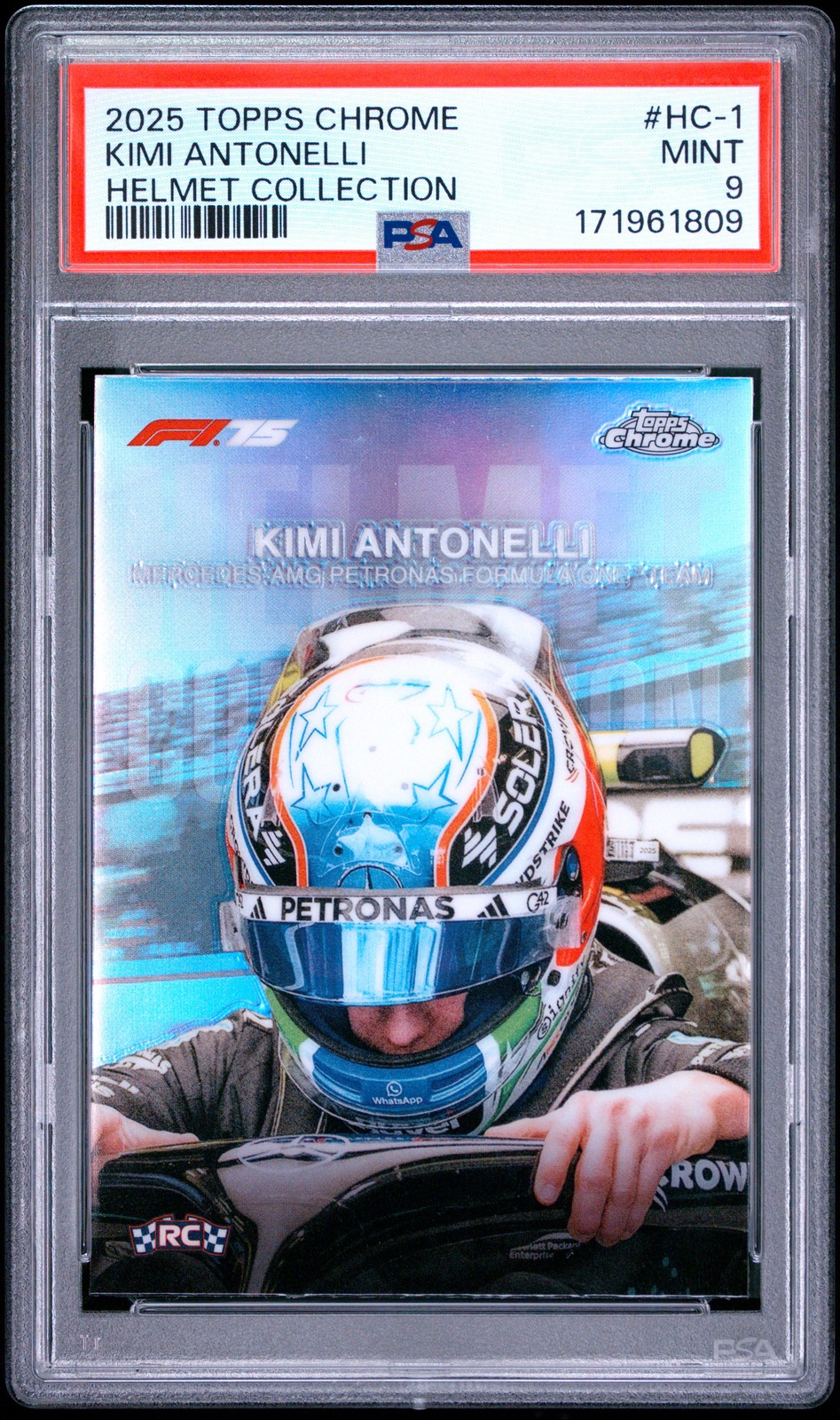 2025 TOPPS CHROME FORMULA 1 HELMET COLLECTION #HC-1 KIMI ANTONELLI RC PSA 9