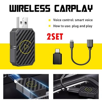 2Set Wireless CarPlay Adapter for Apple Plug Play Low Latency Converts Wired EXD