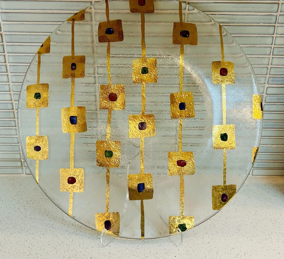 Caja y barril 14" hoja de oro arte vidrio pieza central placa - Italia - moderno  Foto 2 de 4