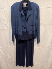 Alfred Dunner Women's 3 Piece Blue Outfit Set Embroidered Jacket Pants 16