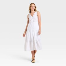 Women's Button-Down Tiered Midi A-Line Dress - Universal Thread White S