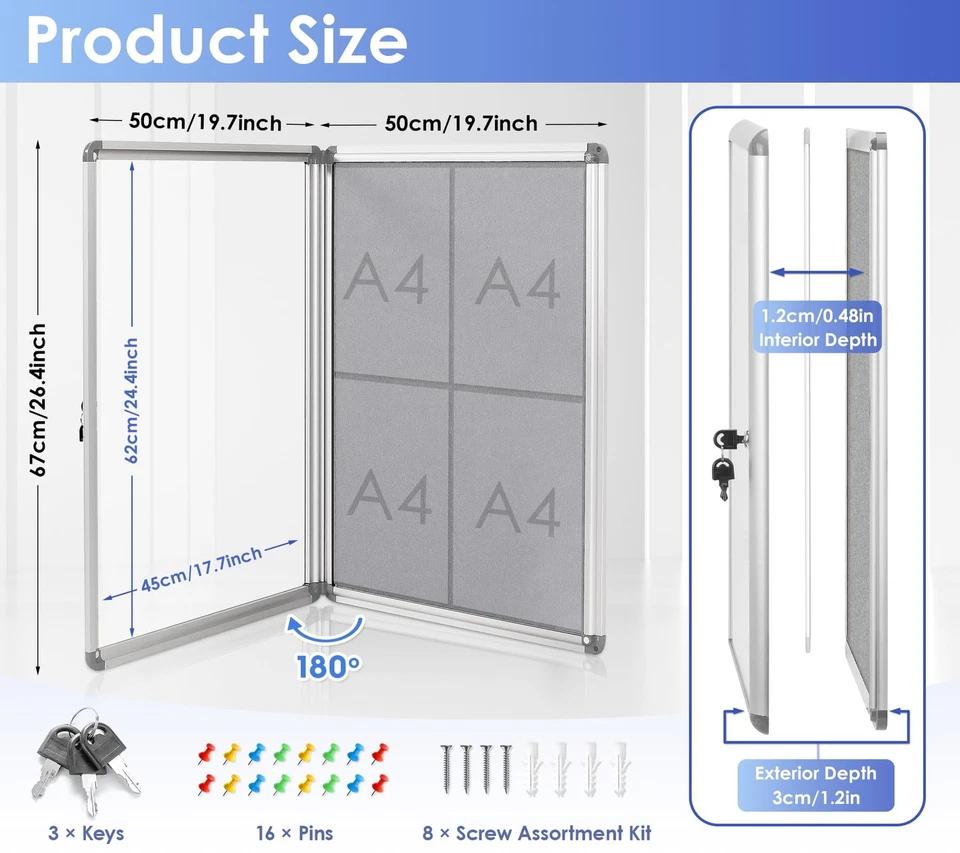 SWANCROWN Fabric Bulletin Board Enclosed Wall-Mounted Display Case for Office... - Image 2 of 4