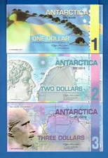 Antarctica $1, $2, $3, $5. $10, $20, Dollars 6 Fantasy Uncirculated Banknote Set
