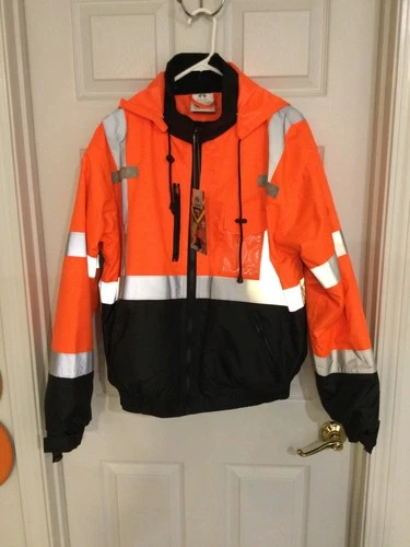 Pyramex HI-VIS Class 3 Reflective Bomber Jacket With Removable Hood Size L NEW - product listing photo