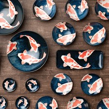 Plats japonais en céramique Minoyaki Koi Fish - assiette tasse bol Udon - Mad...