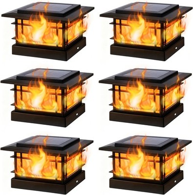 Solar Post Cap Lights 6 Pack 4x4 5x5 6x6 Flickering Flame LED Dynaming Outdoor