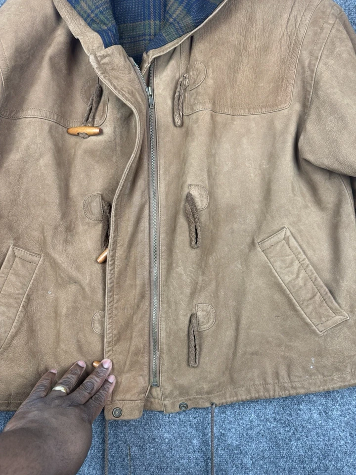 Chaqueta Bomber Vintage Adler Marrón Cuero Genuino Palanca Para Hombre’s L Cremallera Completa Con Capucha Foto 3 de 4