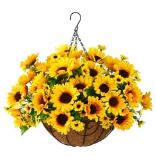 Homsunny Artificial Sunflowers Fake Hanging Flowers Plants Baskets for Outdoo...