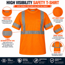 High Visibility Fluorescent Safety T-Shirt -Half Sleeve-100 Polyester-Pack of 3
