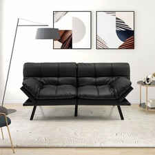 2 Seat Memory Foam Sleeper Couch Convertible Loveseat Sofa Bed Black