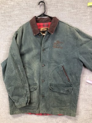 Vintage International Denim Canada Made Barn Coat Mens L Green Plaid Lined Chore
