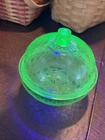 Vintage Hocking Uranium Glass  Green Depression Lidded Candy Dish