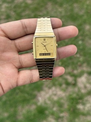 Pulsar rare vintage Gold Tone Dual-Display Watch unisex 1980s