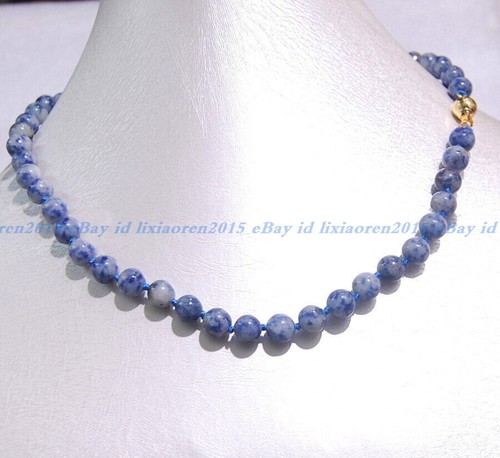 8mm Natural Blue & White Sodalite Round Gemstone Beads Necklace 18" AAA - Picture 3 of 12