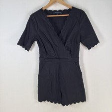 French connection palysuit romper womens 8 black short sleeve Vneck zip 105268