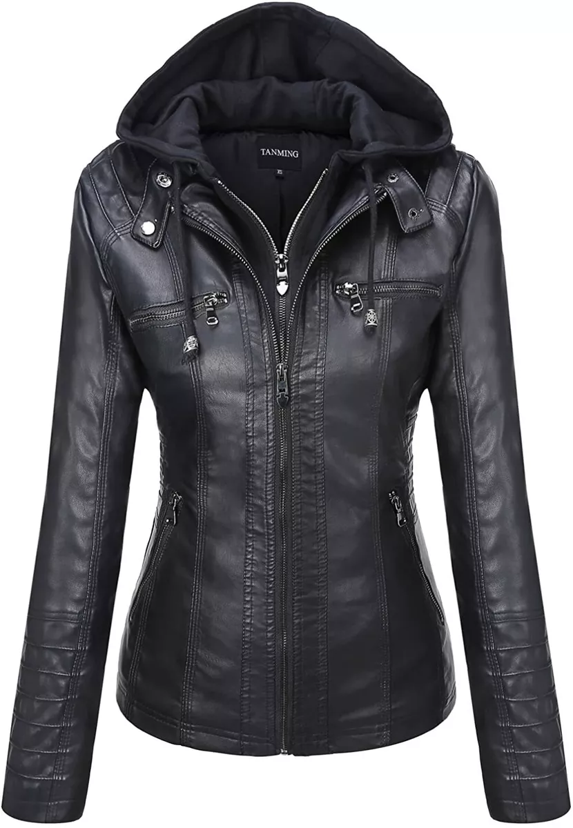 Tanming Women's Removable Hooded Faux Leather Jackets | eBay