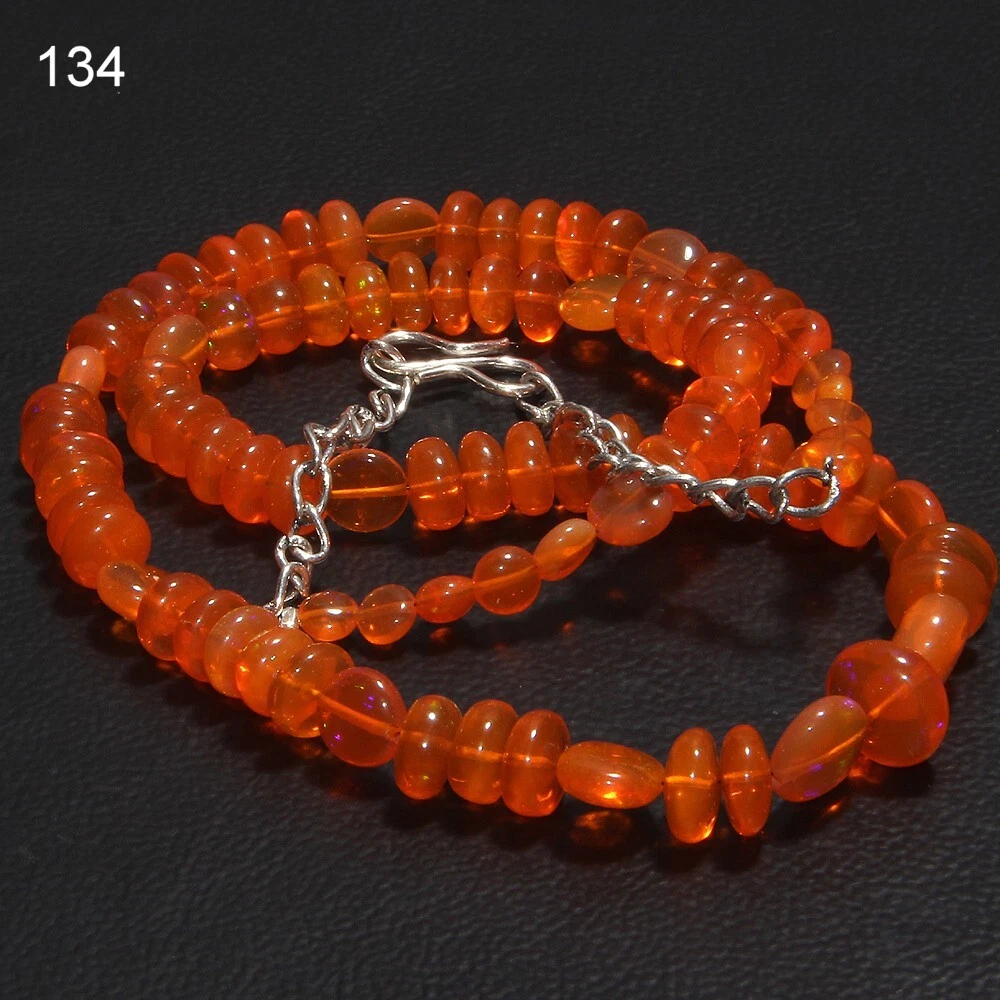 Collier lisse orange suprême éthiopienne Welo opale de feu pierre précieuse opale 6 x 10 mm