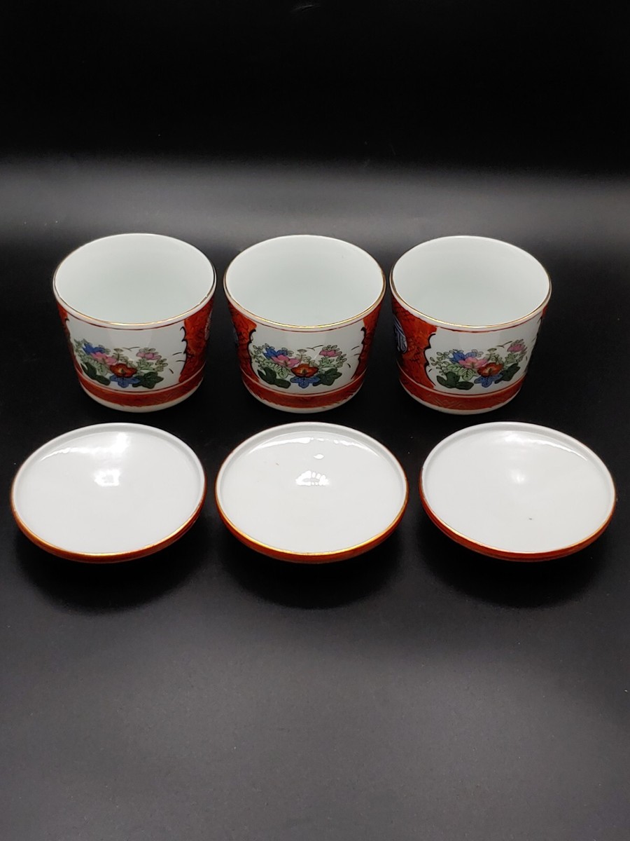 九谷烧瓷庄三茶杯Group Antique Japan Meiji Kutani Shozo