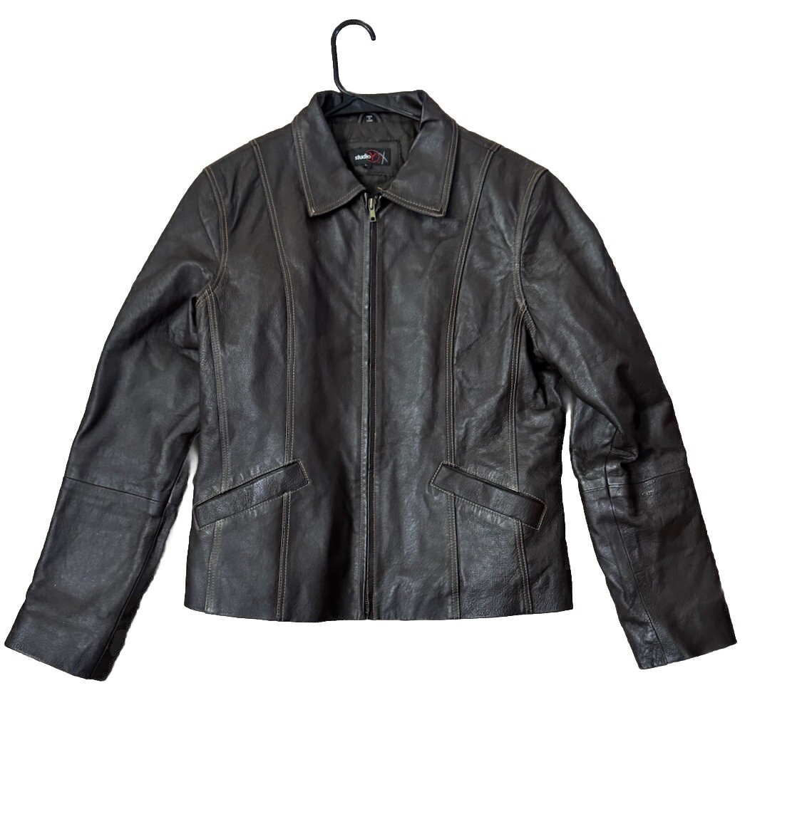 Vintage Studios Y Chocolate Brown Line 90s Y2K 100% Leather Moto