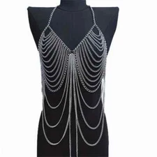 Sexy Silvery Tassel Chest Bra Body Chain Lingerie