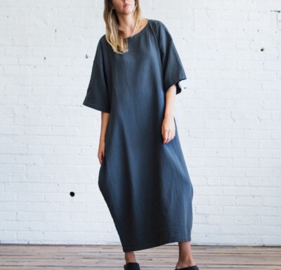 EUC / BLACK CRANE Quilted Box Dress Textured Cotton / Gray / Medium