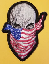 USA American Flag Bandana Skull  Patch approx 2.75x3.5"  iron sew