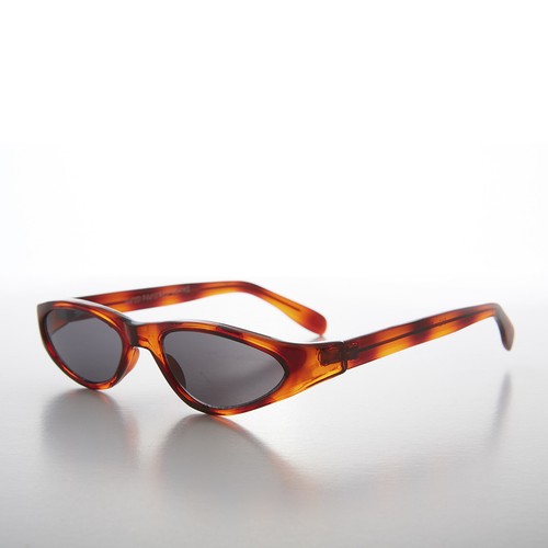 Tortoiseshell Edgy Small Cat Eye 90s Vintage Sunglass Gray Lens - Vicky - Picture 2 of 3